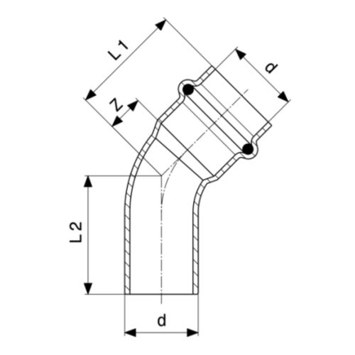 Immagine di Viega PROFIPRESS G curva a 45° di Ø 12, con filetto maschio, di rame lucido con sc-contur (gas) 346904