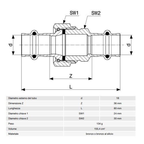 Immagine di Viega SANPRESS bocchettone Ø 18 bronzo lucido con sc-contur (acqua) 287436	