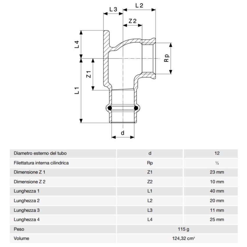 Immagine di Viega PROFIPRESS G gomito a 90° con flangia di Ø 12 x 1/2", in bronzo, con sc-contur (gas) 348076