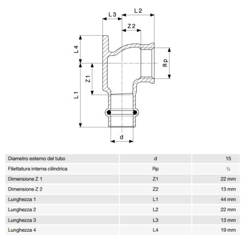Immagine di Viega PROFIPRESS G gomito a 90° con flangia di Ø 15 x 1/2", in bronzo, con sc-contur (gas) 346683