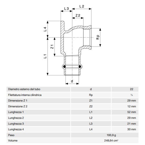Immagine di Viega PROFIPRESS G gomito a 90° con flangia di Ø 22 x 3/4", in bronzo, con sc-contur (gas) 346706