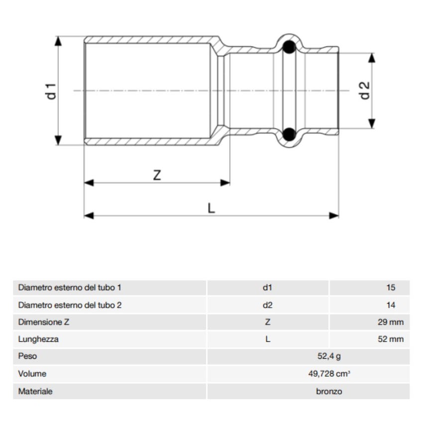 Immagine di Viega PROFIPRESS G manicotto di riduzione, di Ø 15 x 14, con filetto maschio, in bronzo (gas) 366919