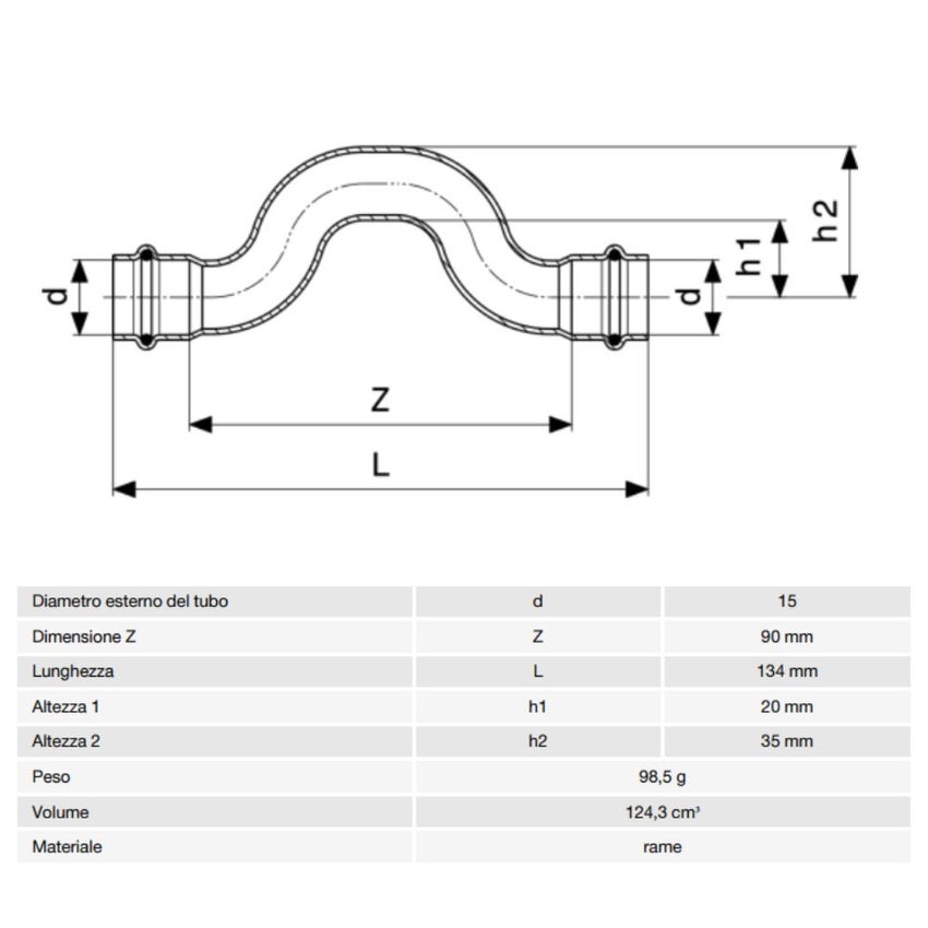 Immagine di Viega PROFIPRESS sorpasso Ø 15 rame lucido con sc-contur (acqua) 352134