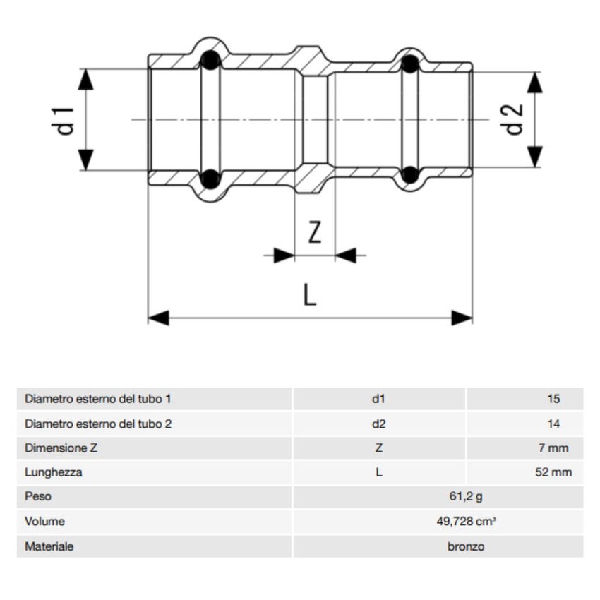 Immagine di Viega PROFIPRESS G manicotto di riduzione di Ø 15 x 14, in bronzo (gas) 366940