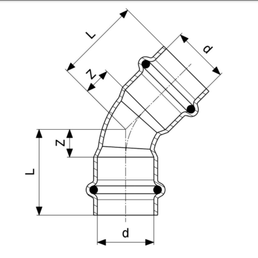 Immagine di Viega PROFIPRESS curva a 45° Ø 12 rame lucido con sc-contur (acqua) 292409