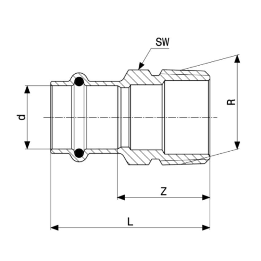 Immagine di Viega PROFIPRESS G manicotto di Ø 15 x 1/2", in bronzo con sc-contur (gas) 346478