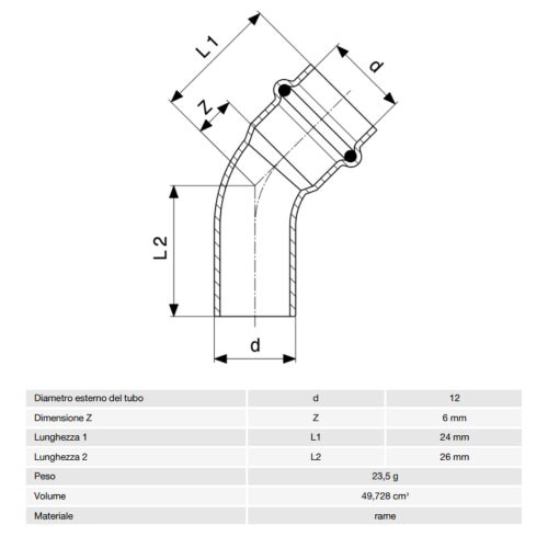 Immagine di Viega PROFIPRESS curva a 45° Ø 12, con filetto maschio, rame lucido con sc-contur (acqua) 292577