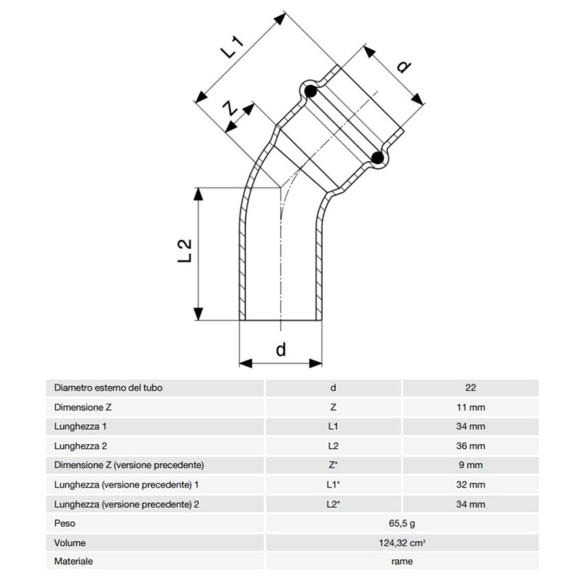 Immagine di Viega PROFIPRESS curva a 45° Ø 22, con filetto maschio, rame lucido con sc-contur (acqua) 292515