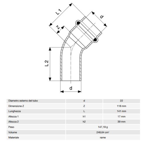 Immagine di Viega PROFIPRESS sorpasso Ø 22, con filetto maschio, rame lucido con sc-contur (acqua) 322328