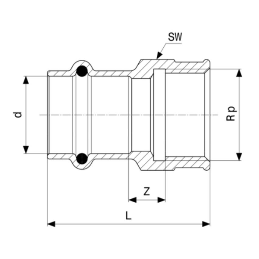 Immagine di Viega PROFIPRESS G manicotto Ø 12 x 1/2", bronzo lucido con sc-contur (gas) 347048
