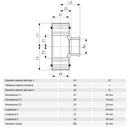 Immagine di Viega SANPRESS raccordo a T Ø 12 x 1/2" bronzo al silicio con sc-contur (acqua) 290986