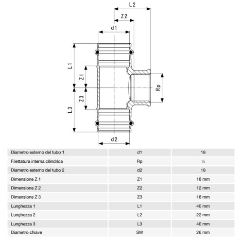 Immagine di Viega SANPRESS raccordo a T Ø 18 x 1/2" bronzo al silicio con sc-contur (acqua) 281359