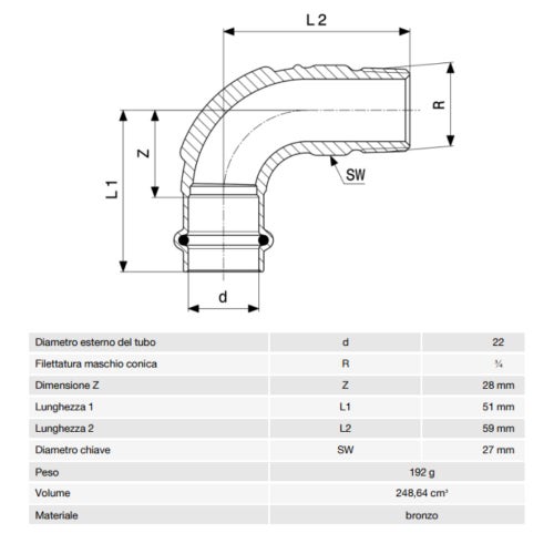 Immagine di Viega PROFIPRESS G curva a 90° di Ø 22 x 3/4", di bronzo con sc-contur (gas)  345778
