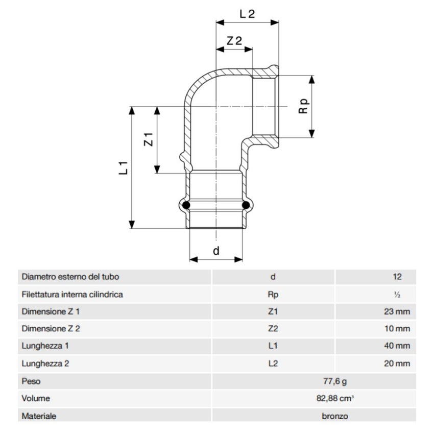 Immagine di Viega PROFIPRESS G gomito a 90° di Ø 12 x 1/2", di bronzo con sc-contur (gas)  346942