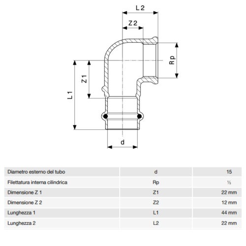Immagine di Viega PROFIPRESS G gomito a 90° di Ø 15 x 1/2", di bronzo con sc-contur (gas)  345822