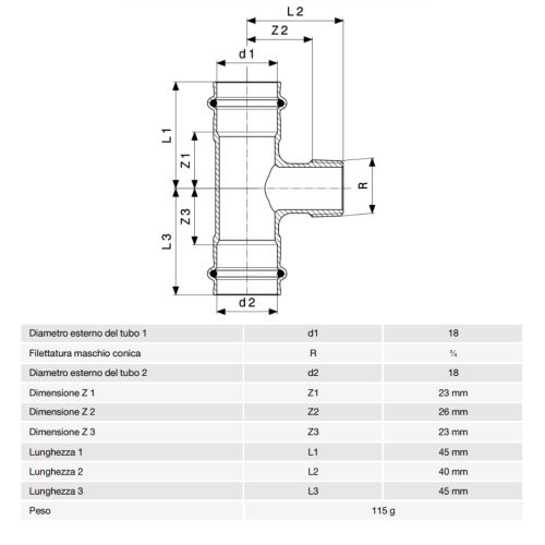 Immagine di Viega SANPRESS raccordo a T Ø 18 x 3/4" bronzo al silicio con sc-contur (acqua) 281328