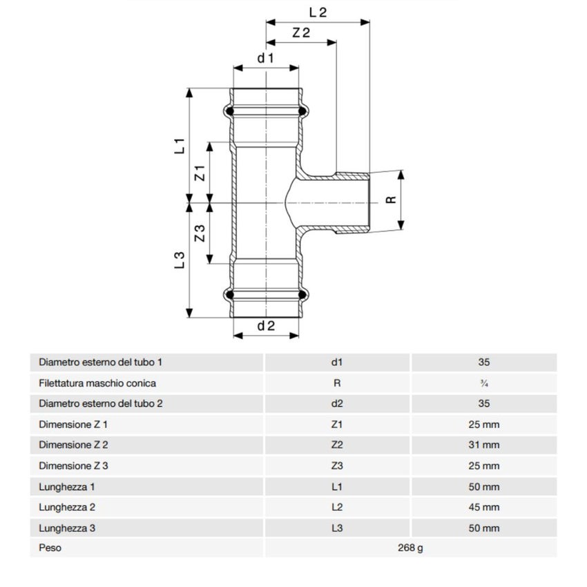 Immagine di Viega SANPRESS raccordo a T Ø 35 x 3/4" bronzo al silicio con sc-contur (acqua) 194147