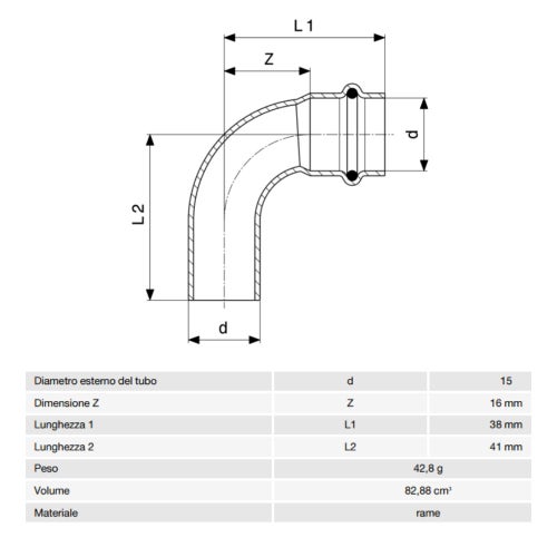 Immagine di Viega PROFIPRESS S curva a 90° di Ø 15, con filetto maschio, in rame lucido con sc-contur (alte temperature) 628239