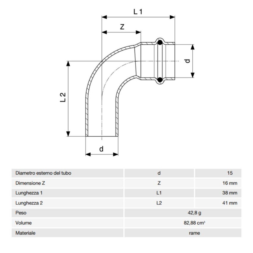 Immagine di Viega PROFIPRESS S curva a 90° di Ø 15, con filetto maschio, in rame lucido con sc-contur (alte temperature) 628239