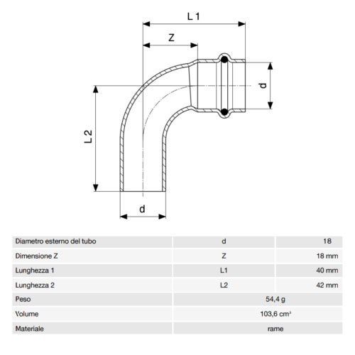 Immagine di Viega PROFIPRESS S curva a 90° di Ø 18, con filetto maschio, in rame lucido con sc-contur (alte temperature) 628246