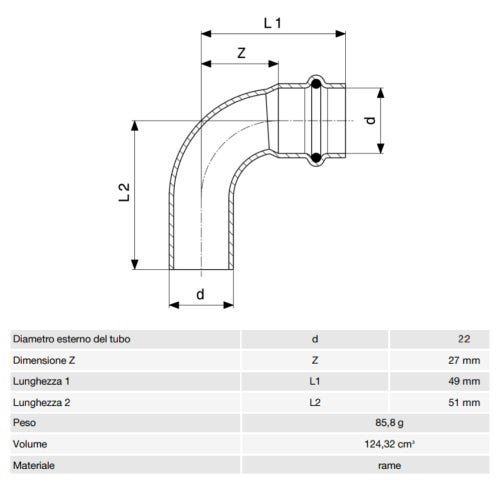 Immagine di Viega PROFIPRESS S curva a 90° di Ø 22, con filetto maschio, in rame lucido con sc-contur (alte temperature) 628253