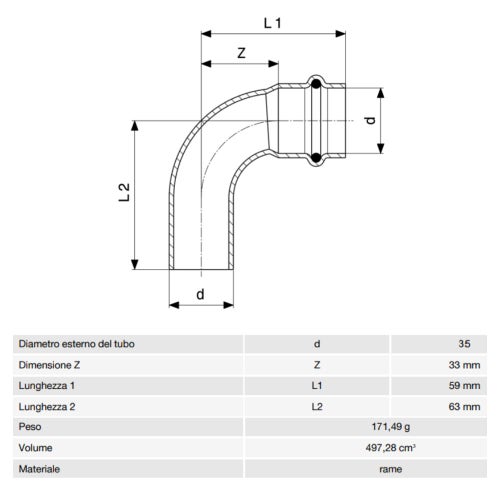 Immagine di Viega PROFIPRESS S curva a 90° di Ø 35, con filetto maschio, in rame lucido con sc-contur (alte temperature) 628277