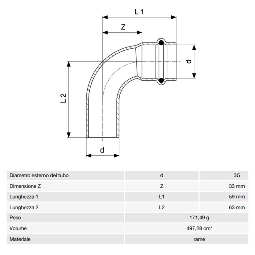 Immagine di Viega PROFIPRESS S curva a 90° di Ø 35, con filetto maschio, in rame lucido con sc-contur (alte temperature) 628277