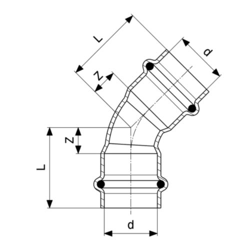 Immagine di Viega PROFIPRESS S curva a 45° di Ø 18, in rame lucido con sc-contur (alte temperature) 628307