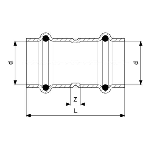 Immagine di Viega PROFIPRESS S manicotto con battente di Ø 18, in rame lucido con sc-contur (alte temperature) 628956