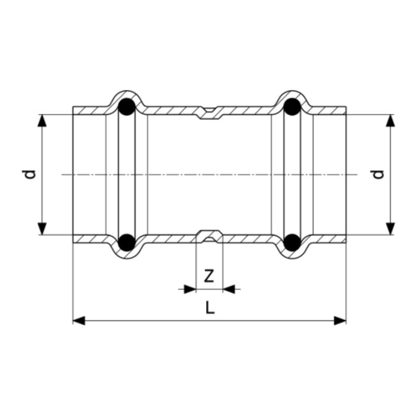 Immagine di Viega PROFIPRESS S manicotto con battente di Ø 18, in rame lucido con sc-contur (alte temperature) 628956