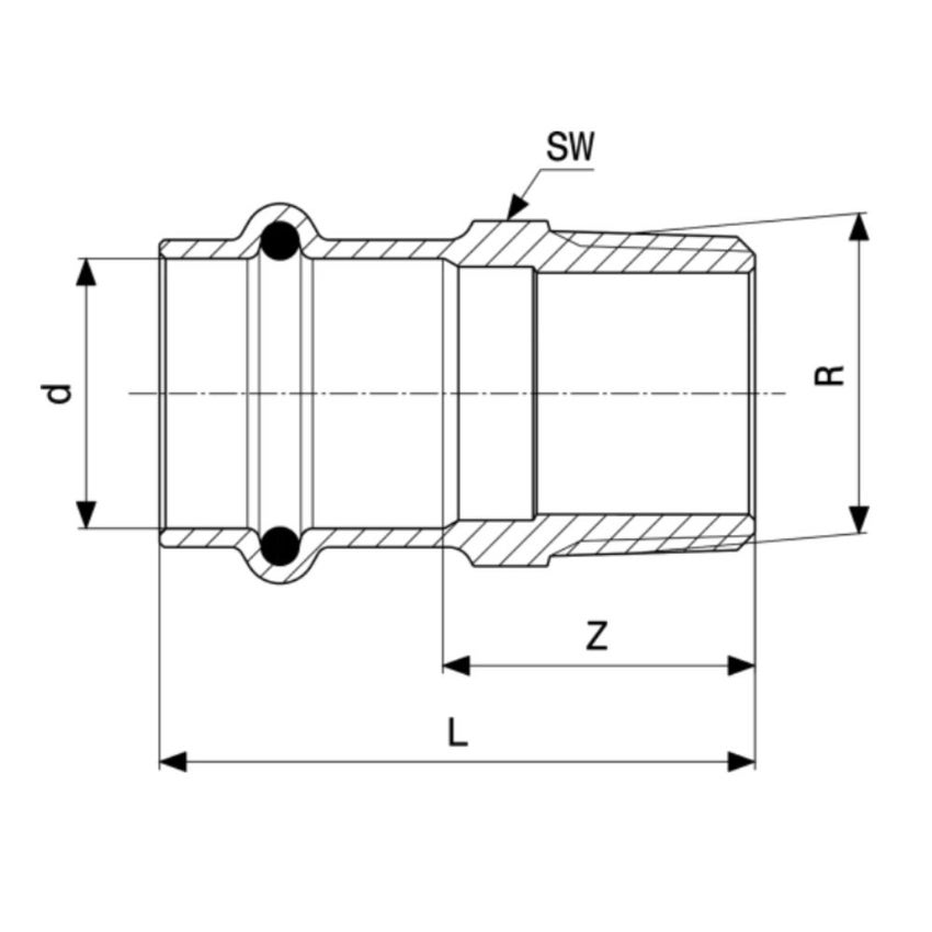 Immagine di Viega PROFIPRESS S manicotto di Ø 15 x 1/2", in bronzo lucido con sc-contur (alte temperature) 628697