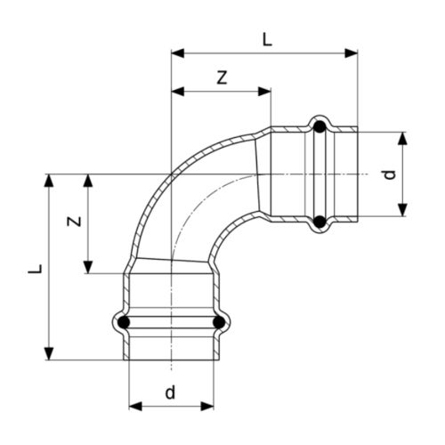 Immagine di Viega PRESTABO curva a 90° Ø 15 acciaio zincato con sc-contur 558123