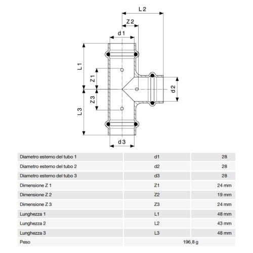 Immagine di Viega PROFIPRESS S raccordo a T di Ø 28 rame lucido con sc-contur (alte temperature) 628567