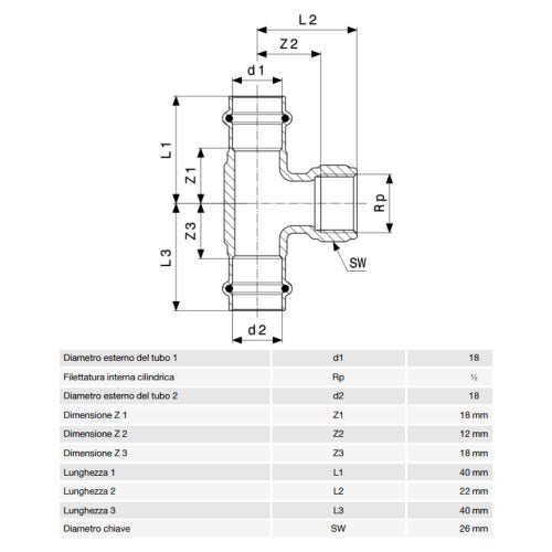 Immagine di Viega PROFIPRESS S raccordo a T di Ø 18 x 1/2" bronzo con sc-contur (alte temperature) 628642