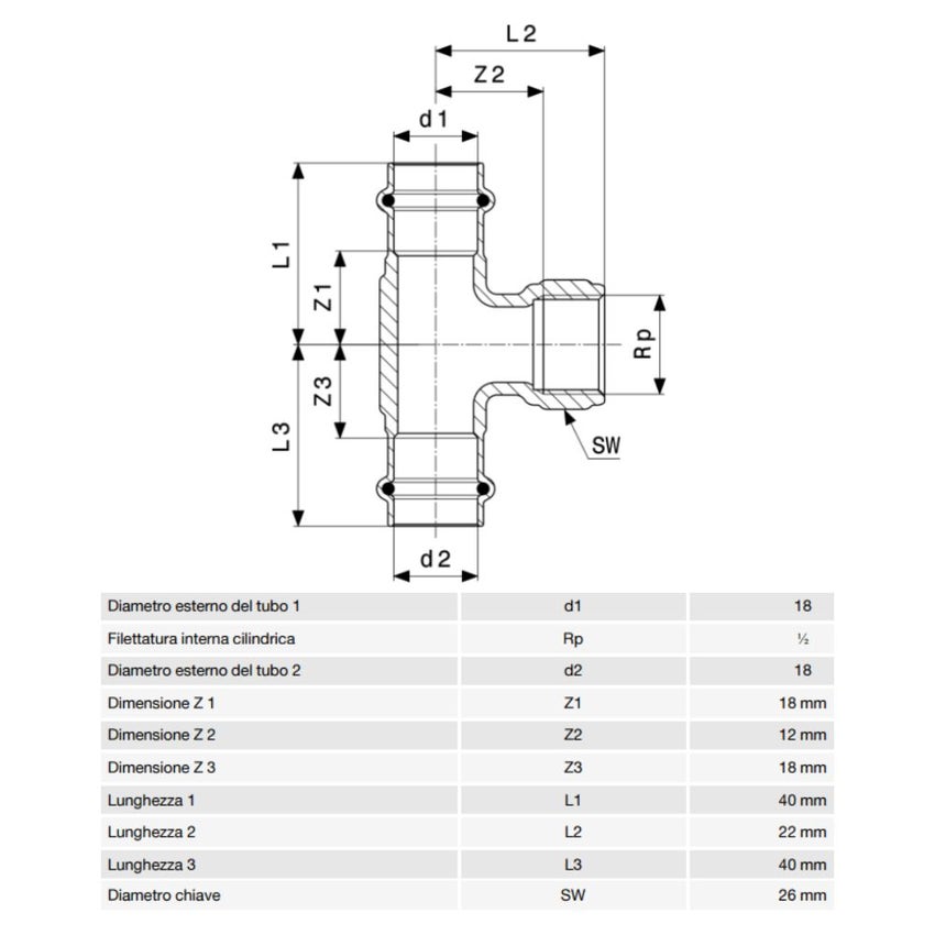 Immagine di Viega PROFIPRESS S raccordo a T di Ø 18 x 1/2" bronzo con sc-contur (alte temperature) 628642