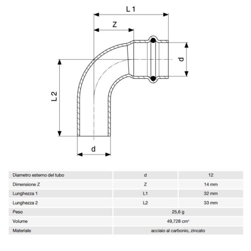 Immagine di Viega PRESTABO curva a 90° Ø 12, con filetto maschio, acciaio zincato con sc-contur  605179