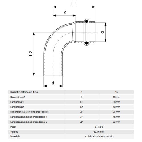 Immagine di Viega PRESTABO curva a 90° Ø 15, con filetto maschio, acciaio zincato con sc-contur  558192