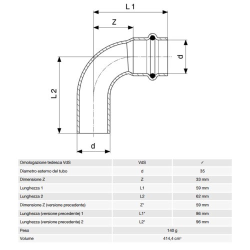 Immagine di Viega PRESTABO curva a 90° Ø 35, con filetto maschio, acciaio zincato con sc-contur  558239