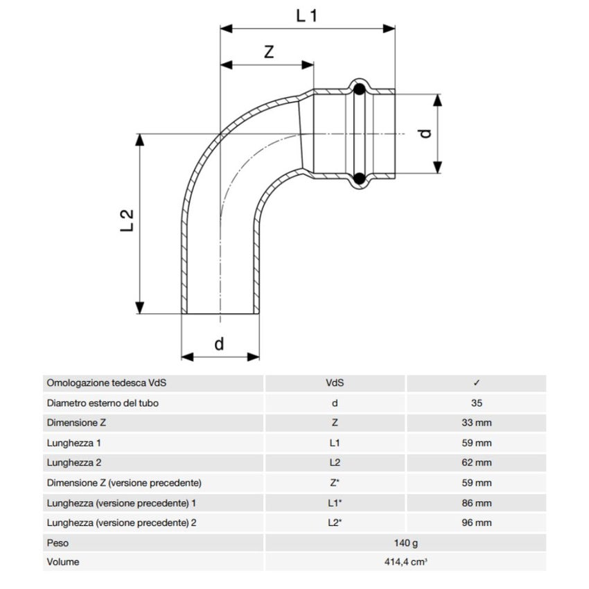 Immagine di Viega PRESTABO curva a 90° Ø 35, con filetto maschio, acciaio zincato con sc-contur  558239