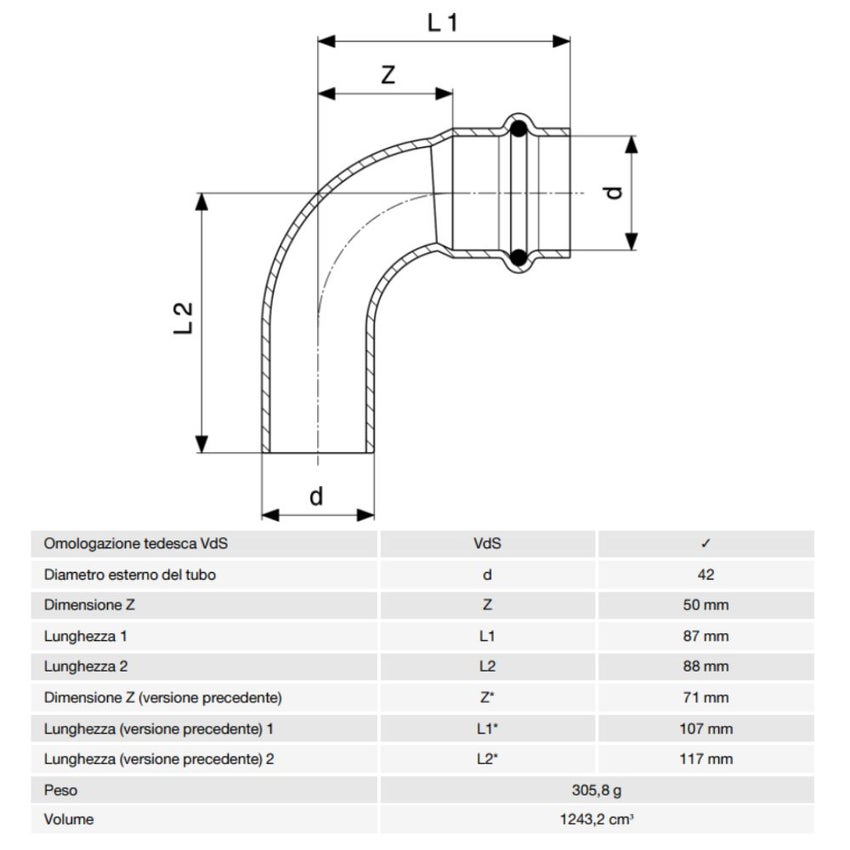 Immagine di Viega PRESTABO curva a 90° Ø 42, con filetto maschio, acciaio zincato con sc-contur  558246