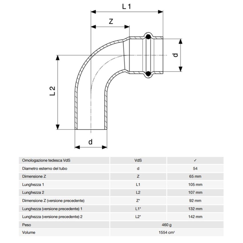 Immagine di Viega PRESTABO curva a 90° Ø 54, con filetto maschio, acciaio zincato con sc-contur  558253