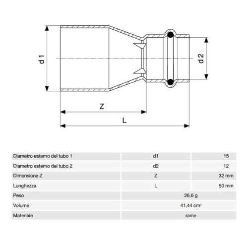 Immagine di Viega PROFIPRESS S manicotto di riduzione di Ø 15 x 12, in rame lucido con sc-contur (alte temperature) 628994