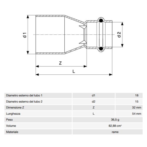 Immagine di Viega PROFIPRESS S manicotto di riduzione di Ø 18 x 15, in rame lucido con sc-contur (alte temperature) 629007