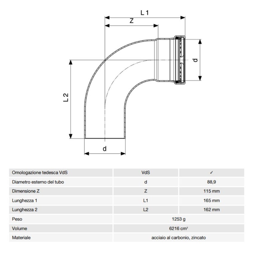 Immagine di Viega PRESTABO XL curva a 90° Ø 108.0 acciaio zincato con sc-contur 597672