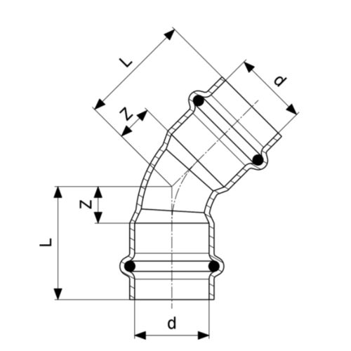 Immagine di Viega PRESTABO curva a 45° Ø 15 acciaio zincato con sc-contur 558260