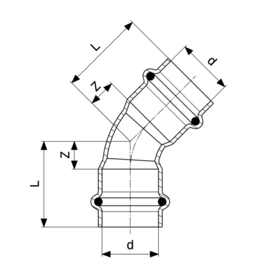 Immagine di Viega PRESTABO curva a 45° Ø 15 acciaio zincato con sc-contur 558260