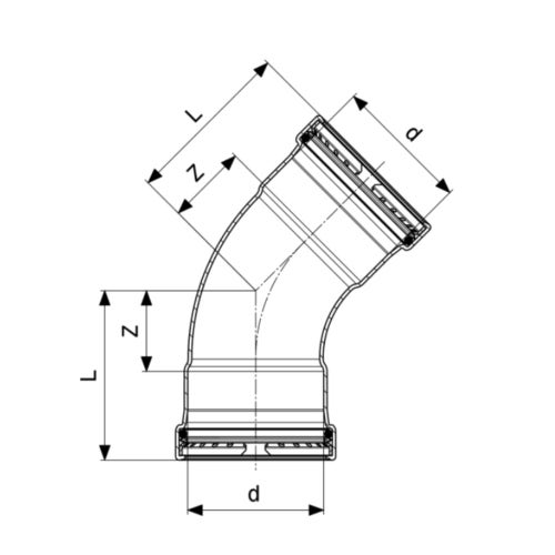 Immagine di Viega PRESTABO XL curva a 45° Ø 64,0 acciaio zincato con sc-contur  597603