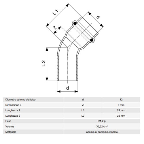 Immagine di Viega PRESTABO curva a 45° Ø 15 acciaio zingato con sc-contur  558338