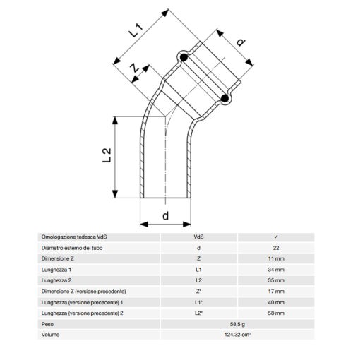 Immagine di Viega PRESTABO curva a 45° Ø 22 acciaio zingato con sc-contur  558352