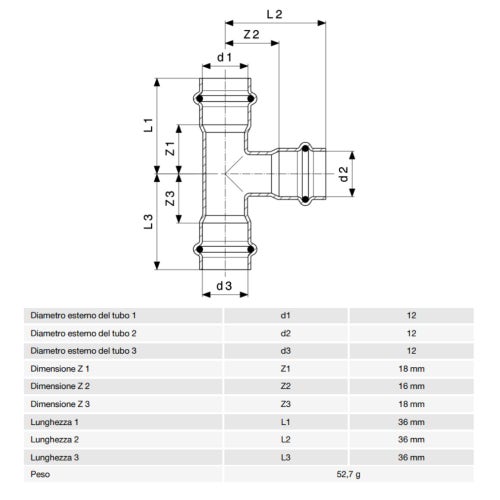 Immagine di Viega PRESTABO raccordo a T Ø 12 acciaio zincato con sc-contur  605193